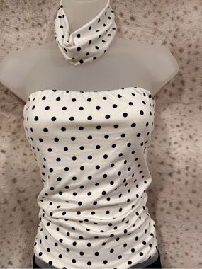 White Polka Dot Strapless Tube top with matching headband